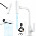 Wielofunkcyjna bateria kuchenna kran giętki wyciągany wylewka elastyczna biała
