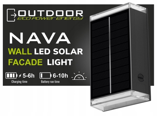 Lampa solarna elewacyjna Nava LED ogrodowa solar czujnik zmierzchu IP54