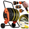 Wąż ogrodowy na wózku 50 m 1/2" zwijacz bęben wózek pistolet zraszacz 3x złączki