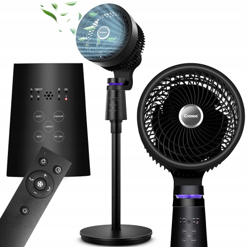 Wentylator wiatrak stojący podłogowy cichy 3 tryby 40 W głowica 3D pilot lampka czarny