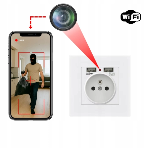 Mini ukryta kamera detektywistyczna WiFi w białym gniazdku gniazdko FHD na żywo