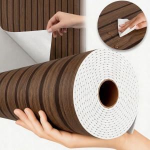 Samoprzylepna tapeta okleina piankowa maskująca z klejem beżowo-czarne lamele z matą 2,5 mm 60 cm x 3 m