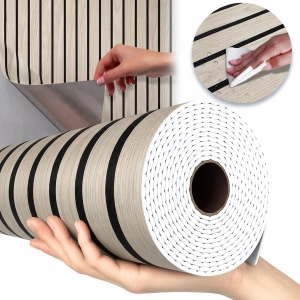 Samoprzylepna tapeta okleina piankowa maskująca z klejem jasne drewno lamele z matą 2,5 mm 60 cm x 3 m