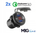 Ładowarka motocyklowa 2x USB QC3.0 woltomierz przycisk On