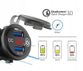 Ładowarka motocyklowa 2x USB QC3.0 woltomierz przycisk On