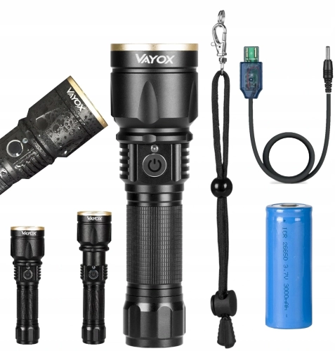 Latarka taktyczna wojskowa mocna LED USB XHP50 XML2 T6 zoom Vayox