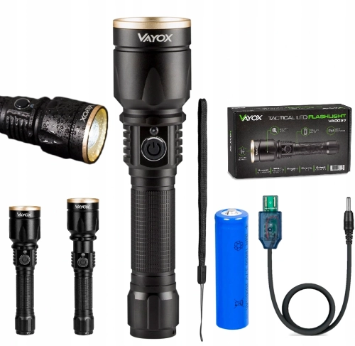 Latarka taktyczna wojskowa mocna LED USB XPE zoom Vayox