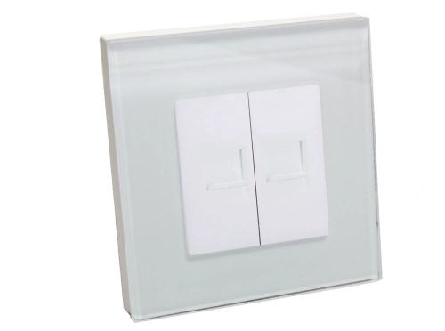 Gniazdo internetowe 2x LAN RJ45 szklana ramka białe B-Line