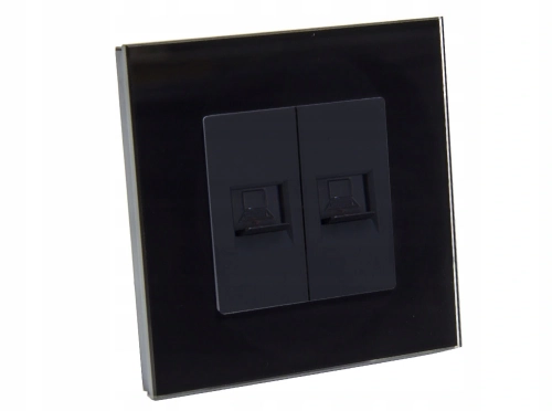 Gniazdo internetowe 2x LAN RJ45 szklana ramka czarne B-Line